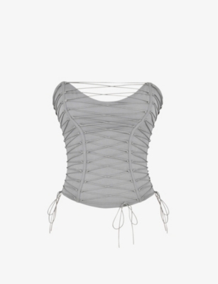 House Of Cb Lace Up Corset In Smoke