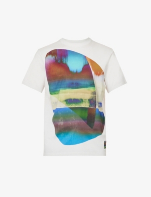 PAUL SMITH PAUL SMITH MEN'S WHITE ABSTRACT-PRINT COTTON-JERSEY T-SHIRT,62430105