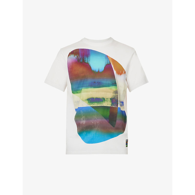 PAUL SMITH PAUL SMITH MEN'S WHITE ABSTRACT-PRINT COTTON-JERSEY T-SHIRT,62430105