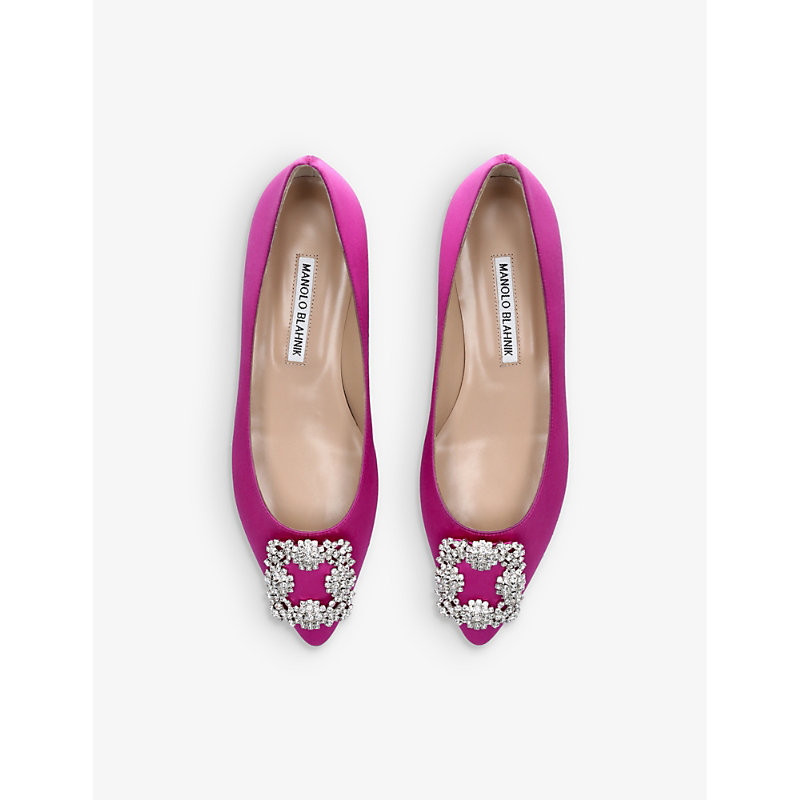 Shop Manolo Blahnik Womens Pink Hangisi Crystal-embellished Satin Flats
