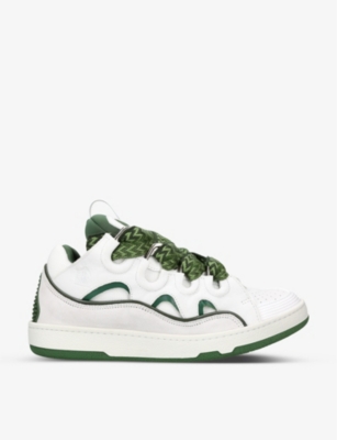 Shop Lanvin Men's White/oth Curb Leather And Mesh Low-top Trainers