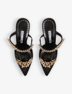 MANOLO BLAHNIK Lurum crystal-embellished satin mules