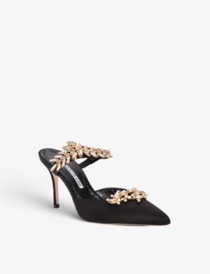 MANOLO BLAHNIK Lurum crystal-embellished satin mules