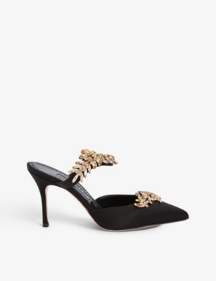 MANOLO BLAHNIK Lurum crystal-embellished satin mules