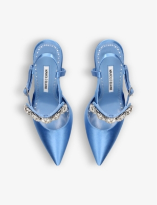 MANOLO BLAHNIK Mabina 105 crystal-embellished satin heeled courts