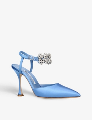 MANOLO BLAHNIK Mabina 105 crystal-embellished satin heeled courts