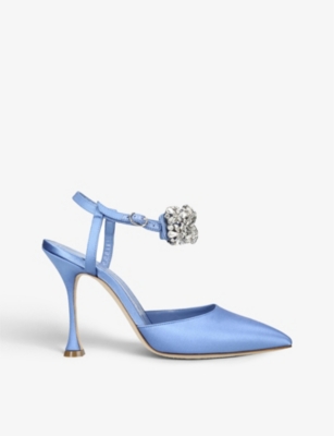 MANOLO BLAHNIK Mabina 105 crystal-embellished satin heeled courts