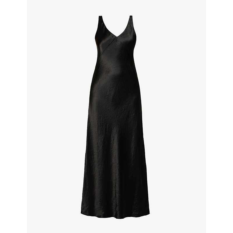VINCE VINCE WOMENS BLACK V-NECK SATIN SLIP MAXI DRESS,62439115