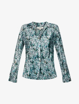 Vince Berry Blooms Pleated Blouse In Ocean