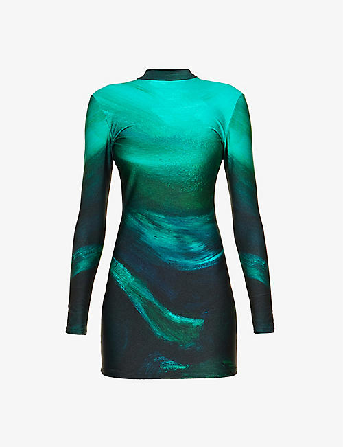 FARAI LONDON: Lyra abstract-print stretch-woven mini dress