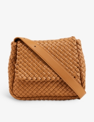 Bottega Veneta Womens Caramel Cobble Intrecciato Leather Shoulder Bag