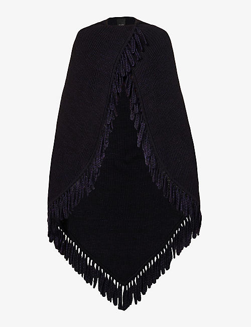 BEVZA: Relaxed-fit fringe-trim wool-blend knitted cape