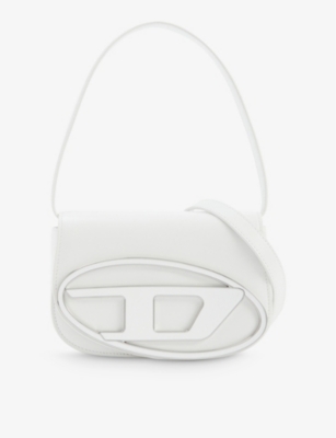 Diesel Womens White 1dr Logo-plaque Leather Shoulder Bag In White