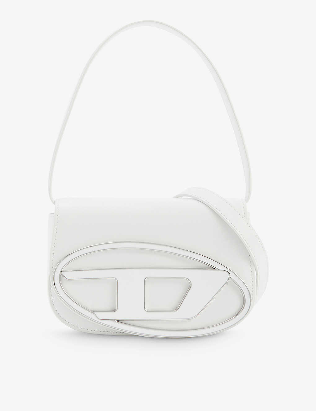 Diesel Womens White 1dr Logo-plaque Leather Shoulder Bag