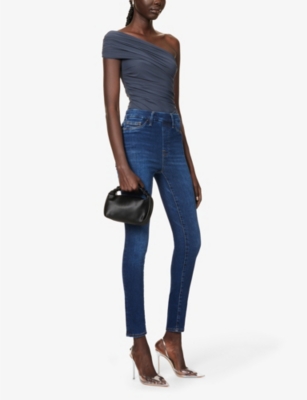 Shop Good American Women's Indigo491 Pull On Skinny Slim-fit Mid-rise Stretch-denim Jeans In Blue
