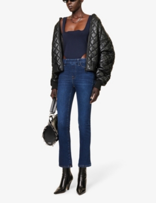GOOD AMERICAN WOMENS INDIGO491 PULL ON STRAIGHT FADED-WASH STRAIGHT HIGH-RISE STRETCH-DENIM JEANS XS 62450561