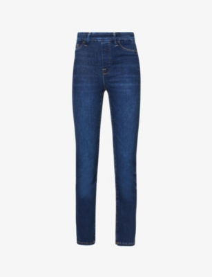 GOOD AMERICAN: Pull On Straight faded-wash straight high-rise stretch-denim jeans