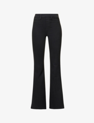 Shop Good American Women's Black001 Pull On Flare Slim-fit Flared-leg High-rise Stretch-denim Jeans
