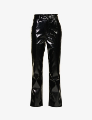 Shop Good American Women's Black001 Good Curve Straight-leg High-rise Vinyl Trousers
