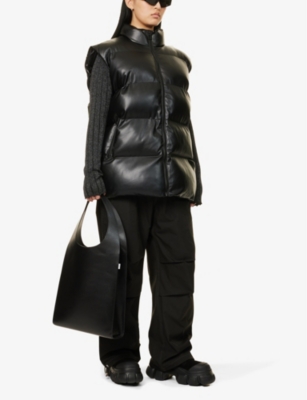 Good American Oversized Leather Puffer Waistcoat In Black001