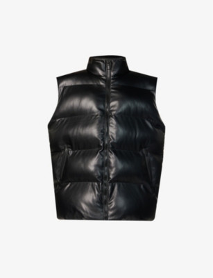 Good American Oversized Leather Puffer Waistcoat In Black001