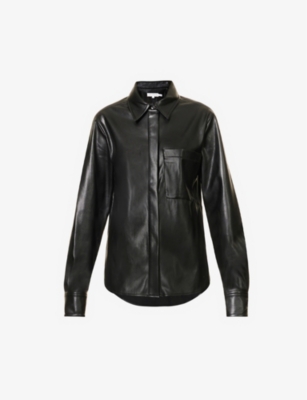 Good American Better Than Leather Faux Leather Button-up Shirt In