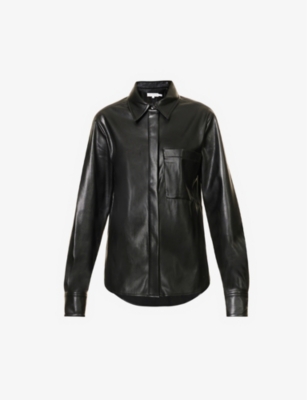Good American Better Than Leather Faux Leather Button-up Shirt In Black001