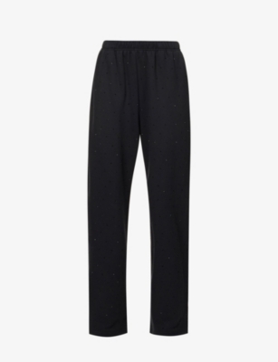 GOOD AMERICAN - Crystal-embellished relaxed-fit wide-leg mid-rise cotton  jogging bottoms