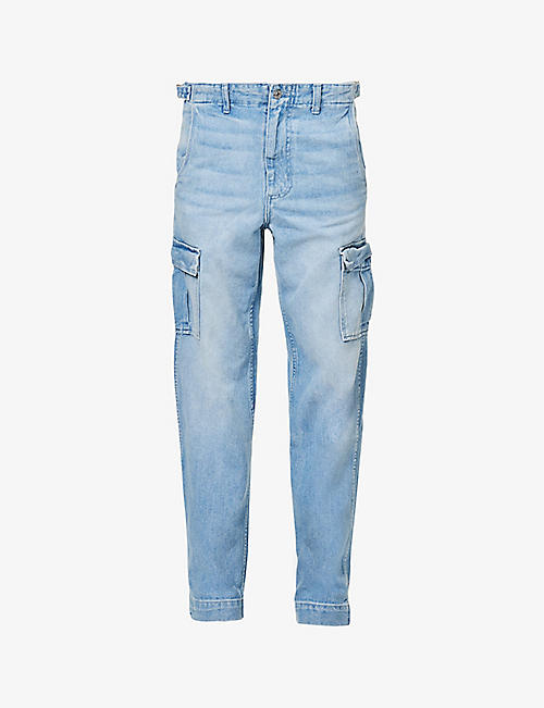 EB DENIM: Waist-adjuster faded-wash straight-leg jeans