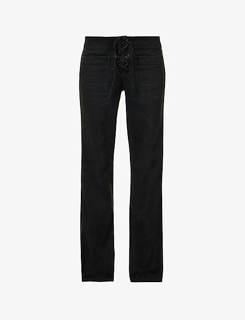 EB DENIM: Lace-up wide-leg low-rise jeans