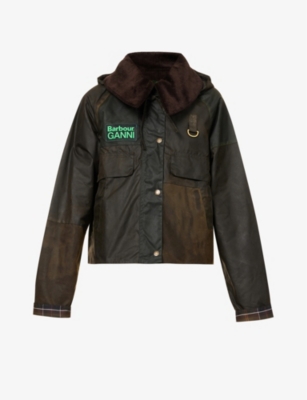 Barbour X Ganni Spey Waxed Jacket In Olive Fern | ModeSens