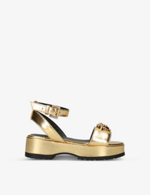 VERSACE: Medusa-embellished metallic leather sandals 4-8 years