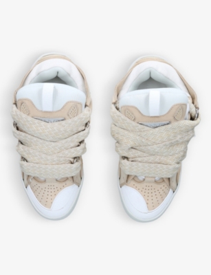 Shop Lanvin Curb Lace-up Leather, Suede And Mesh Low-top Trainers In Beige