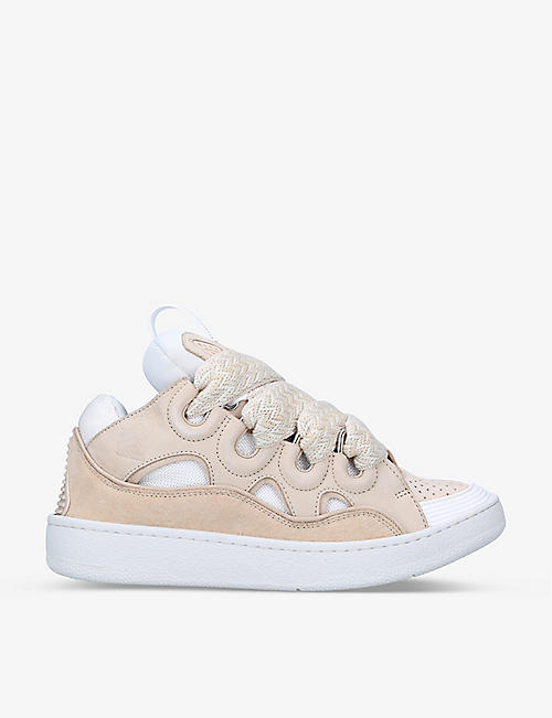 LANVIN: Curb lace-up leather, suede and mesh low-top trainers