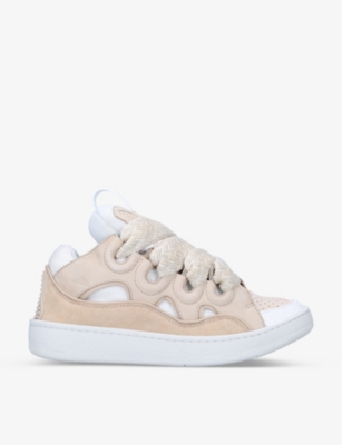 Lanvin Curb Lace-up Leather, Suede And Mesh Low-top Trainers In Beige
