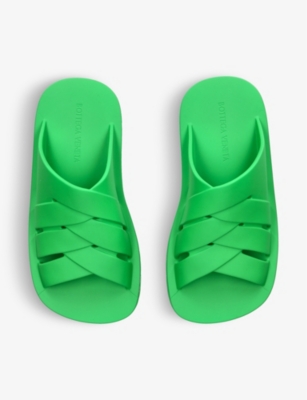 Shop Bottega Veneta Men's Green Interwoven Rubber Sliders