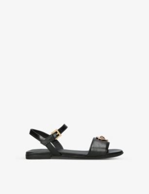 Versace Crystal-embellished Medusa Heart Metallic-leather Sandals 8-10 Years In Blk/other