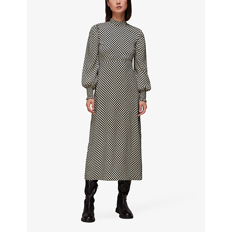 Shop Whistles Womens Black Darcie Checkerboard-print Stretch-woven Midi Dress