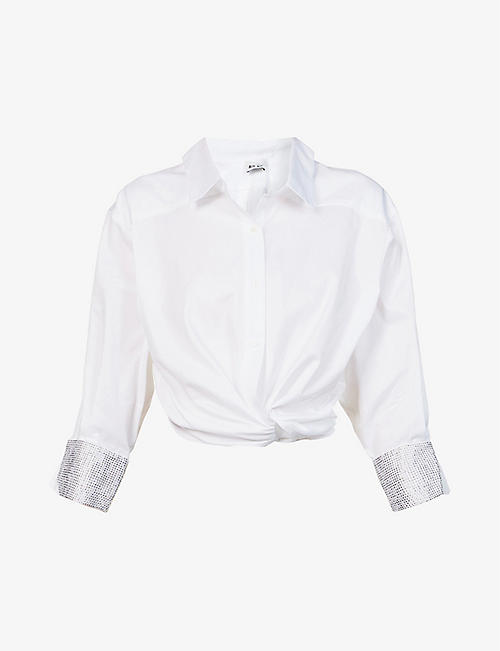 ALIX NYC: Loretta twist-front rhinestone-embellished cotton shirt