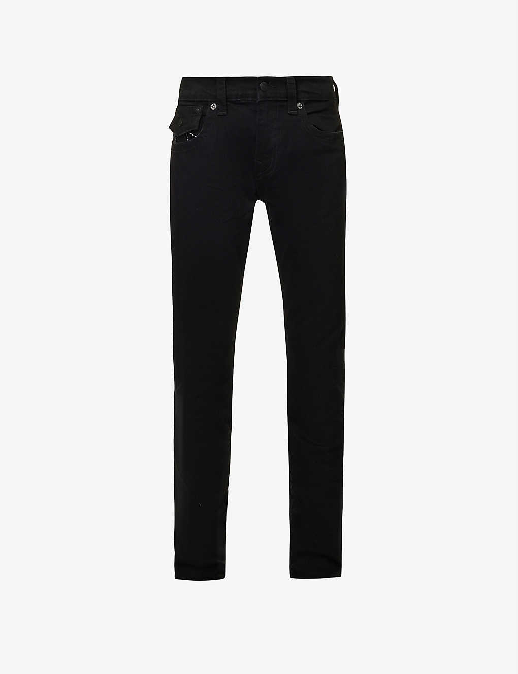 True Religion Rocco Flap Straight-fit Stretch Cotton-blend Denim Jeans In Body Rinse Black
