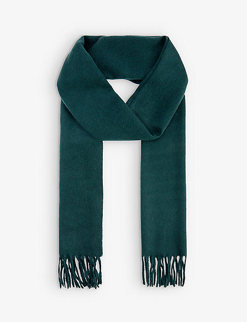 LANVIN: Logo-embroidered fringed cashmere scarf