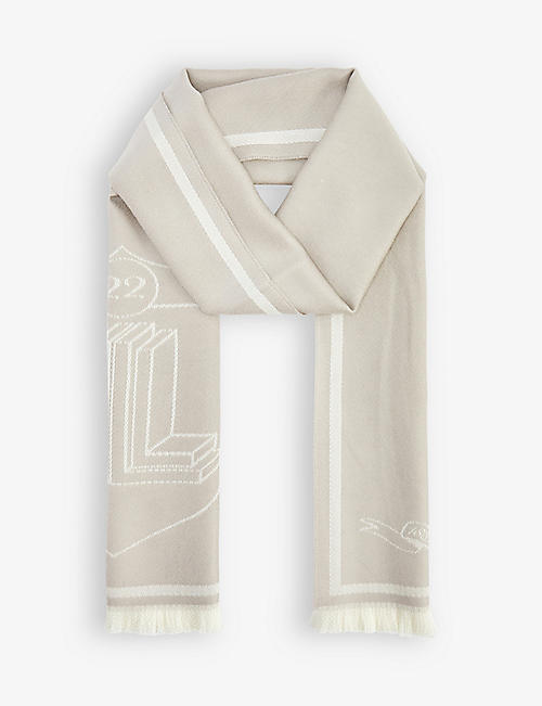 LANVIN: Brand-pattern fringed-hem wool scarf