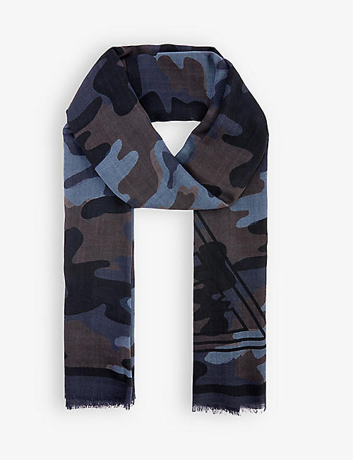 LANVIN: Diamond-pattern fringed cashmere and wool-blend scarf