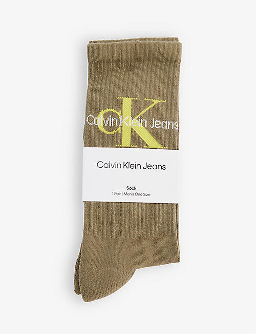 CALVIN KLEIN: Brand-print ribbed cotton-blend socks