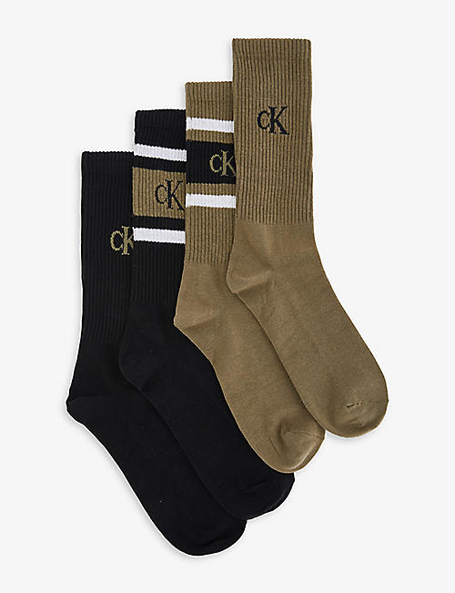CALVIN KLEIN: Logo-print ribbed pack of four stretch-cotton blend crew socks