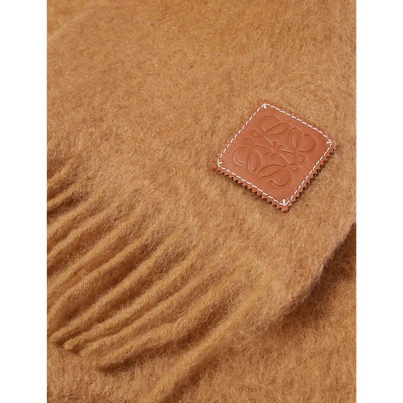 Shop Loewe Women's Camel Anagram-patch Mohair And Wool-blend Scarf