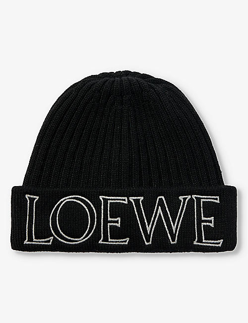 LOEWE：刺绣徽标羊毛针织毛线帽
