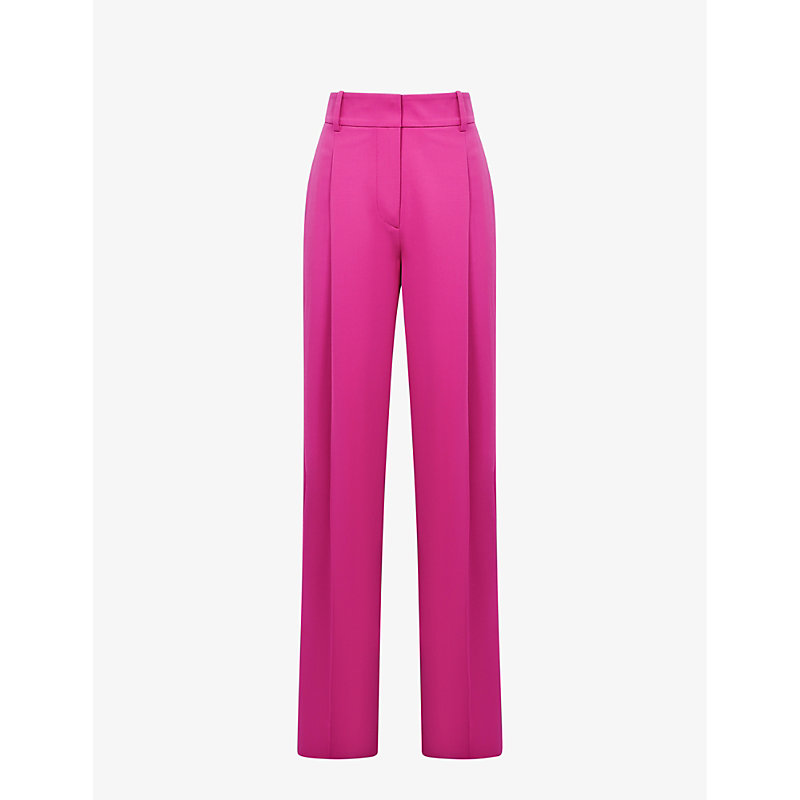 REISS REISS WOMENS PINK CHRISTA PLEATED STRETCH-WOOL TROUSERS,62478213