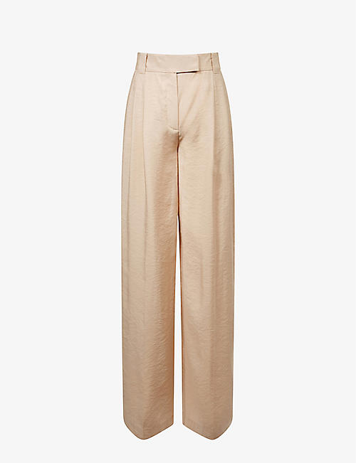 REISS: Izzie soft-pleat wide-leg high-rise woven trousers