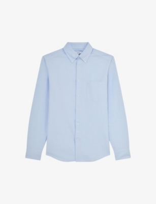 Reiss Mens Soft Blue Greenwich Slim-fit Long-sleeve Cotton Shirt